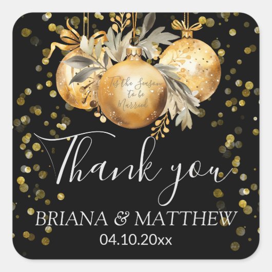 金ゴールドブラッククリスマス結婚式の引き出物 スクエアシール (正面)