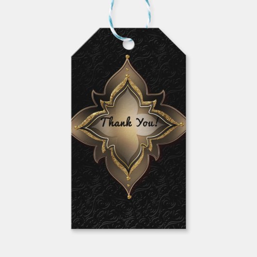 金ゴールドブラックグラムエキゾチックシックなフラワーパーティーフェイト ギフトタグ (正面)