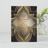 金ゴールドブラックグラムエキゾチック花パーティの招待状 招待状 (スタンド正面)