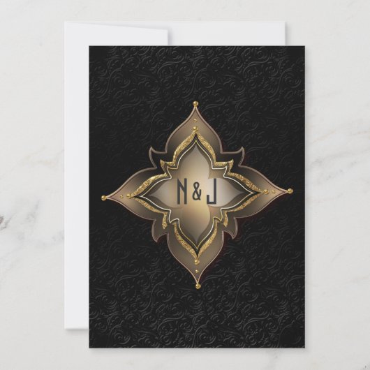 金ゴールドブラックグラムエキゾチック花パーティの招待状 招待状 (裏面)