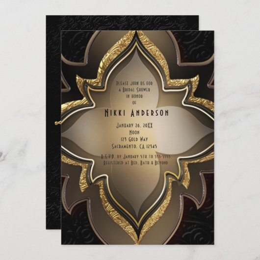 金ゴールドブラックグラムエキゾチック花パーティの招待状 招待状 (正面/裏面)