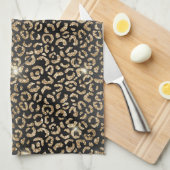 金ゴールドブラックグラムグリッターヒョウ キッチンタオル (四つ折り)