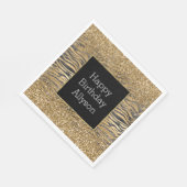 金ゴールドブラックグリジーグリッタースパークルゼブラプリント スタンダードランチョンナプキン (角)