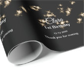 金ゴールドブラックグリッターの追加name誕生日の年tex ラッピングペーパー (ロールコーナー)