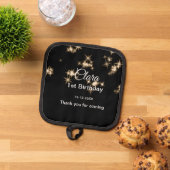 金ゴールドブラックグリッターの追加name誕生日の年tex 鍋敷き (トップダウン)