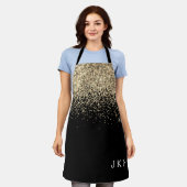 金ゴールドブラックグリッターガーリーモノグラムイニシャル エプロン (着用した状態)