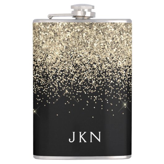 金ゴールドブラックグリッターガーリーモノグラムイニシャル フラスク (正面)