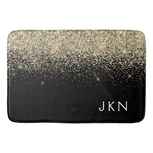 金ゴールドブラックグリッターガーリー名イニシャルモノグラム バスマット (正面)