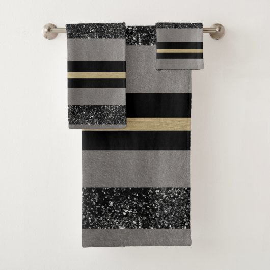 金ゴールドブラックグリッターグラムストライプ#1 (フェイクグリッター) バスタオルセット (インサイチュ)