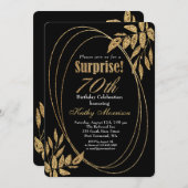 金ゴールドブラックグリッターサプライズ70thバースデーパーティー 招待状 (正面/裏面)