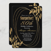 金ゴールドブラックグリッターサプライズ80歳誕生パーティー 招待状 (正面/裏面)