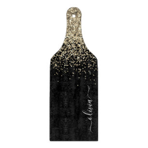 金ゴールドブラックグリッタースクリプトモノグラガーリーム名 カッティングボード