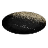 金ゴールドブラックグリッタースクリプトモノグラムガーリー名 カッティングボード (角)