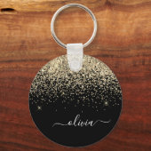 金ゴールドブラックグリッタースクリプトモノグラムガーリー名 キーホルダー (正面)