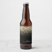 金ゴールドブラックグリッタースクリプトモノグラムガーリー名 ビールラベル (正面)