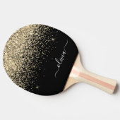 金ゴールドブラックグリッタースクリプトモノグラムガーリー名 卓球ラケット (横)