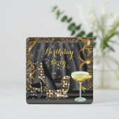 金ゴールドブラックグリッターハイヒールシャンパンパーティー 招待状 (スタンド正面)