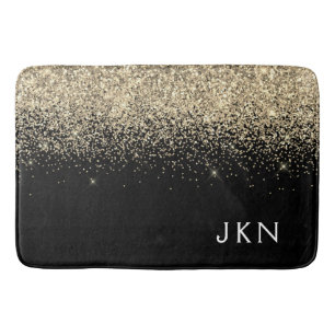 金ゴールドブラックグリッター名ガーリーイニシャルモノグラム バスマット
