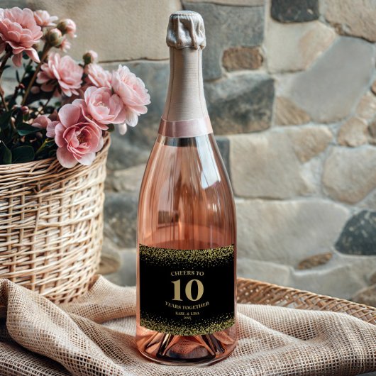 金ゴールドブラックグリッター応援から10周年 スパークリングワインラベル