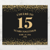 金ゴールドブラックグリッター応援から15周年 スパークリングワインラベル (シングルラベル)