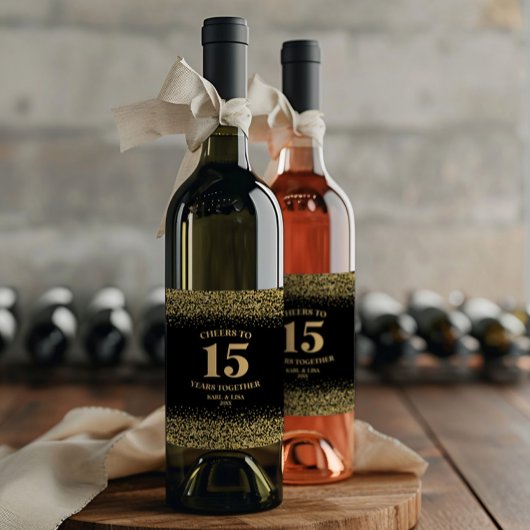 金ゴールドブラックグリッター応援から15周年 ワインラベル