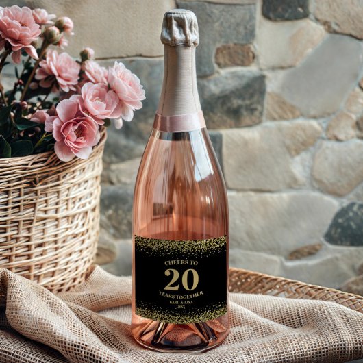 金ゴールドブラックグリッター応援から20周年 スパークリングワインラベル