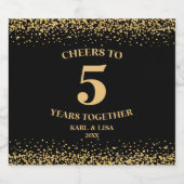 金ゴールドブラックグリッター応援～5周年 スパークリングワインラベル (シングルラベル)