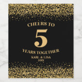 金ゴールドブラックグリッター応援～5周年 ワインラベル (シングルラベル)