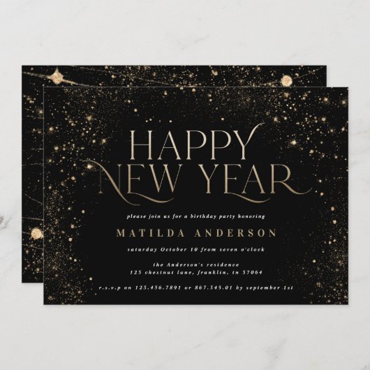 金ゴールドブラックグリッター新年パーティー (正面/裏面)