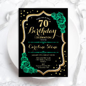 金ゴールドブラックグリーンバラ70誕生日 招待状