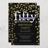 金ゴールドブラックサプライズ50と素晴らしい誕生日 招待状 (正面/裏面)