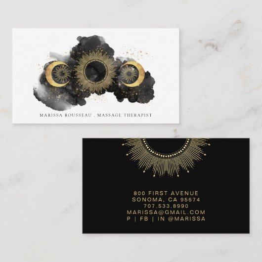 金ゴールドブラックシテリアマッサージセラピスト 名刺 (正面/裏面)