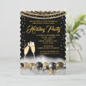 金ゴールドブラックシャンパンホリデークリスマスパーティー2 招待状 (スタンド正面)