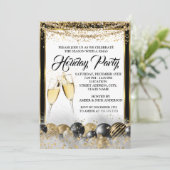 金ゴールドブラックシャンパンホリデークリスマスパーティー 招待状 (スタンド正面)