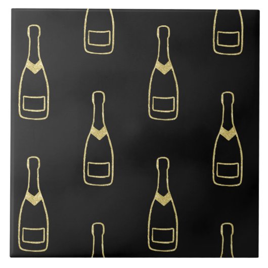 金ゴールドブラックシャンパンボトル タイル (正面)