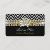 金ゴールドブラックシルバーシェブロンダイヤモンドパールフローラ 名刺 (正面)