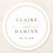 金ゴールドブラックシンプルエレガンスロマンチックスクリプ結婚ト ラウンドペーパーコースター (正面)