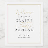 金ゴールドブラックシンプルエレガンスロマンチックスクリプ結婚ト ワインラベル (シングルラベル)