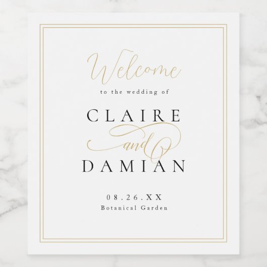 金ゴールドブラックシンプルエレガンスロマンチックスクリプ結婚ト ワインラベル (シングルラベル)