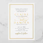 金ゴールドブラックシンプルエレガンスロマンチックスクリプ結婚ト 箔招待状 (正面)