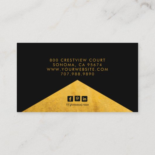 金ゴールドブラックジュエリーデザイフェイクナーゴールドフォイルエッジ 名刺 (裏面)