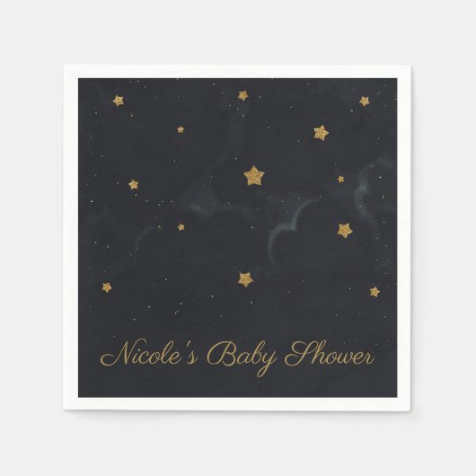 金ゴールドブラックスターダークナイトスカイベビーシャワーパーティー スタンダードカクテルナプキン (正面)