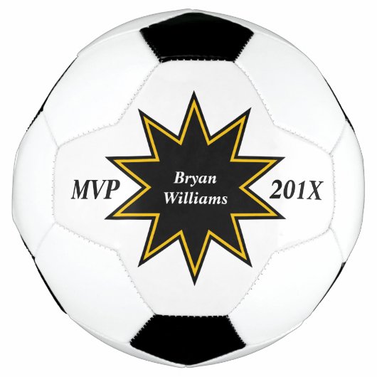 金ゴールドブラックスターMVP パーソナライズされた サッカーボール (正面)