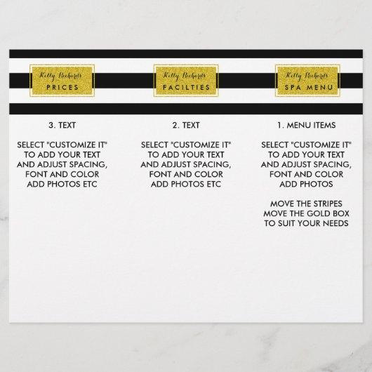 金ゴールドブラックストライプサロンパンフレット (正面)