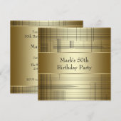 金ゴールドブラックストライプマンズクラシー50thバースデーパーティー 招待状 (正面/裏面)