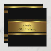 金ゴールドブラックストライプマンズバースデーパーティー 招待状 (正面/裏面)