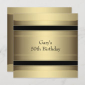 金ゴールドブラックストライプマンズ50thバースデーパーティー 招待状 (正面/裏面)