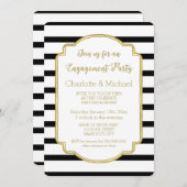 金ゴールドブラックストライプ婚約パーティ招待状 招待状 (正面/裏面)