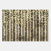 金ゴールドブラックストライプ水玉模様紙吹雪パターンシック ラッピングペーパーシート (正面3)