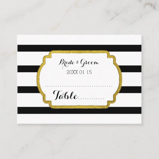 金ゴールドブラックストライプ結婚のテーブル場所設定カード プレイスカード (正面)